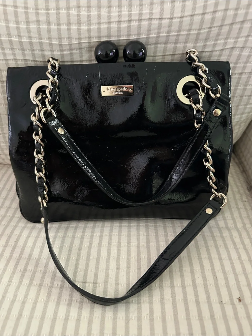 Kate Spade Black Patent Leather Chain-Handle Shoulder Bag